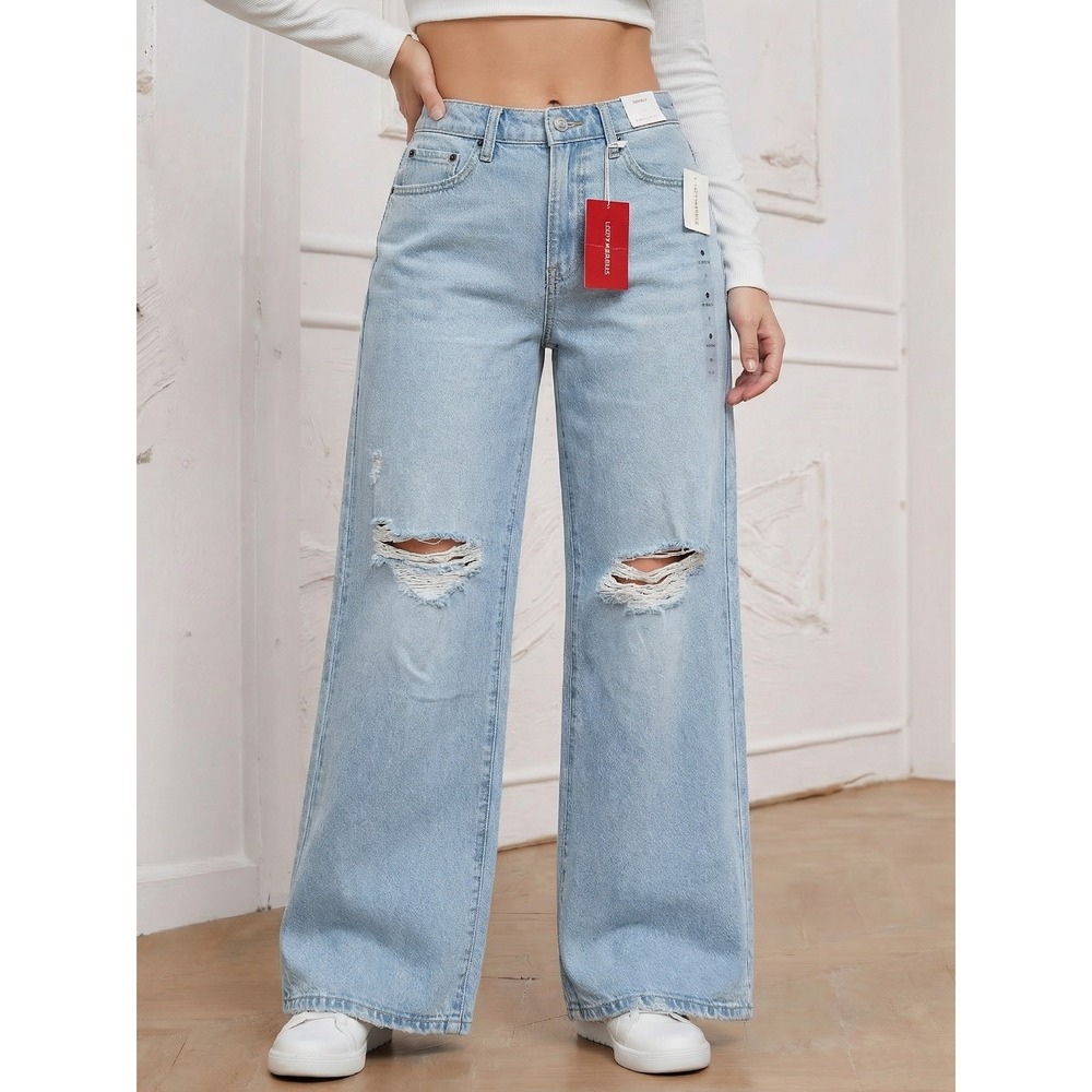 NEW Lucky Brand The Baggy Distressed Wide Leg Comfort Stretch Jeans Womens 8/29L